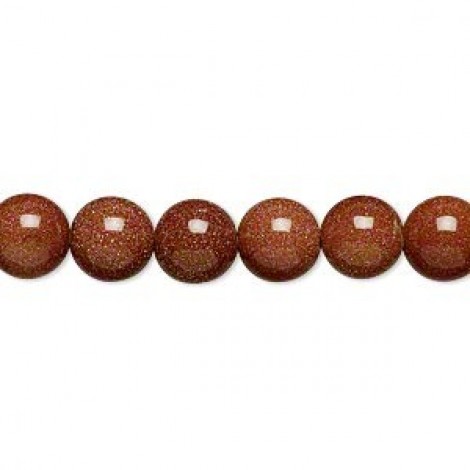 8mm Brown Goldstone Round Beads - Strand