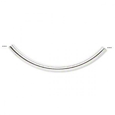 50x3mm Silver Plated Brass Curved Tube Beads - Pack of 4