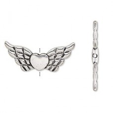 42x18mm Lge Ant Silver Angel Wings with Heart - Pack of 2