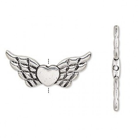 42x18mm Lge Ant Silver Angel Wings with Heart - Pack of 2