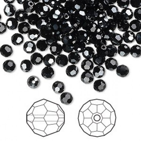 4mm Swarovski Crystal Round Beads - Jet Hematite - Pack of 10