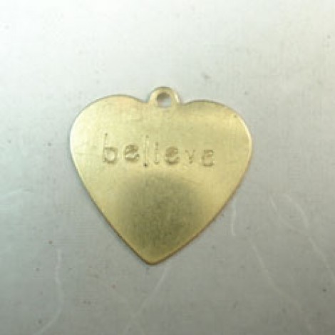 17mm Believe Brass Heart Charm - Pack of 10 17mm Believe Brass Heart Charm - Pack of 10