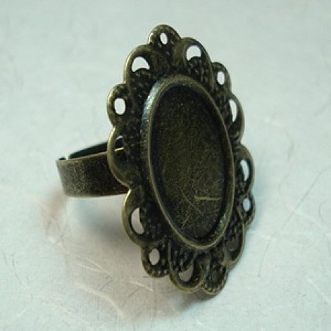 24x31mm Ant Bronze Adjustable Rings w/Oval Setting - Pack of 2