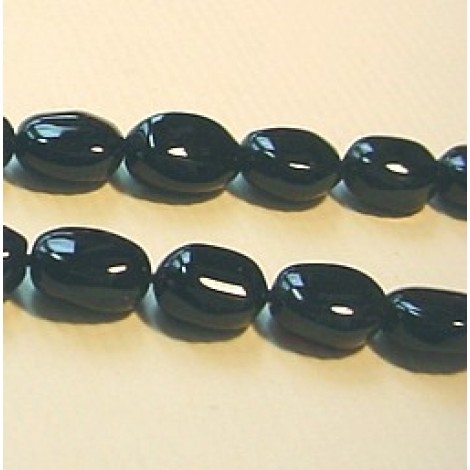 8x6mm Flat Oval Black Onyx Beads
