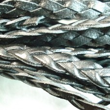 8.5x2.5mm Black Plaited Flat Leather Cord - Per Metre
