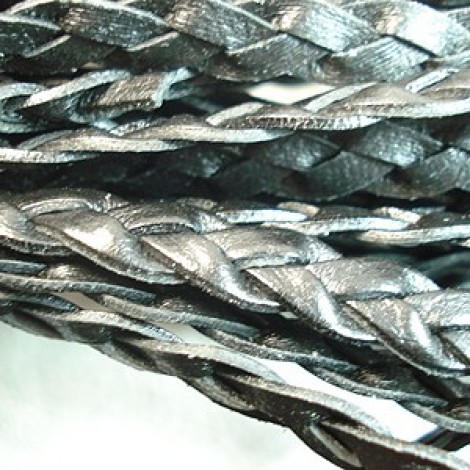 8.5x2.5mm Black Plaited Flat Leather Cord