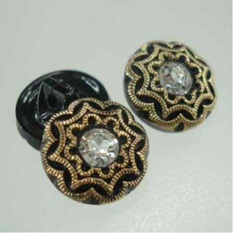 13mm Czech Glass Buttons - Black Diamond