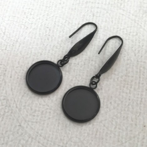 12mm ID 304 Stainless Steel Black Earring Bezel Settings with Fancy Earwires