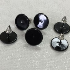 12mm ID Black 304 Stainless Steel Bezel Earposts with Silver Bullet Clutches