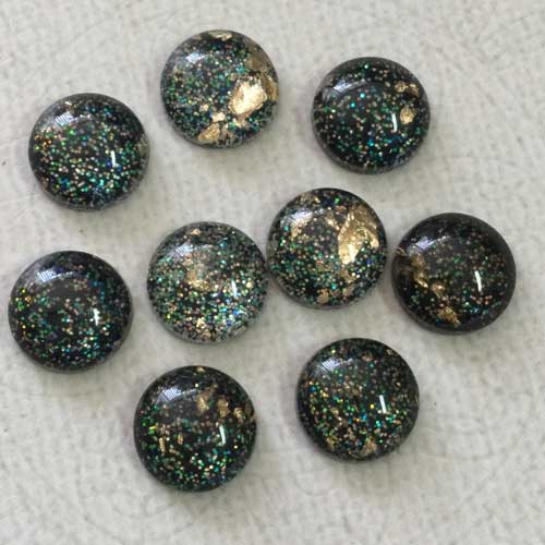 12mm Black Resin with Gold Foil + Multi-Colour Glitter Cabochons ...