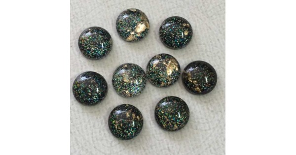 12mm Black Resin with Gold Foil + Multi-Colour Glitter Cabochons