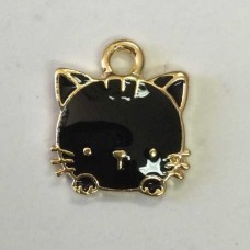 13x15mm Gold Plated Enamelled Kitty Charms - Black