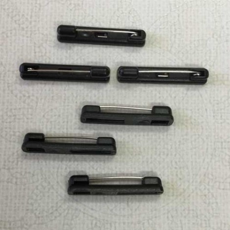 31mm (1.25in) Black Plastic/Nickel Plated Badge Pinbacks - Pack of 10