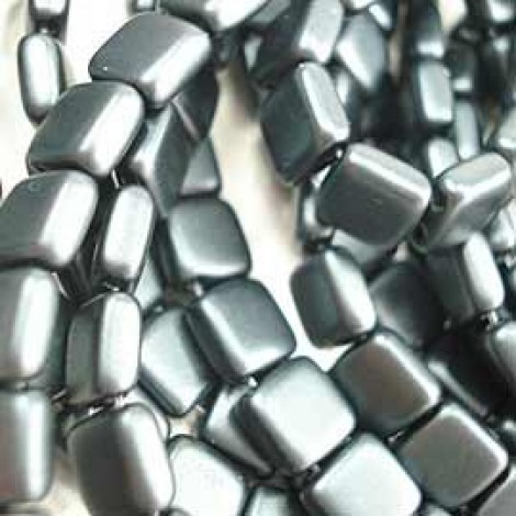 6mm CzechMates 2-Hole Tiles - Pearl Coat Charcoal - Pack of 20