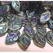 12x7mm Iris Blue Top Drilled Leaf Beads