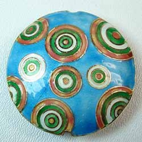 47mm Circle Design Cloisonne Pendant - Turquoise - Each