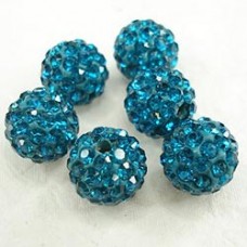 10mm Blue Zircon Crystal Pave Beads