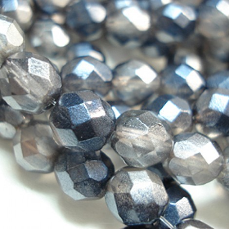 8mm Czech Firepolish Round Beads - Blue French Quarter  - Pack of 20
