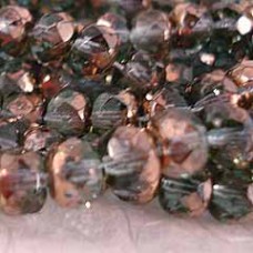 6x4mm Czech Firepolish Glass Rondelles - Aqua-Bronze Lustre - Pack of 20