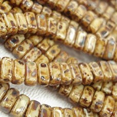 3x6mm CzechMate Brick Beads - Opaque Light Beige Picasso - Pack of 50