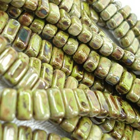 3x6mm CzechMate Brick Beads - Picasso Opaque Olive