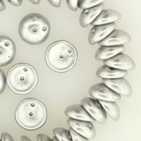 8mm Czech 2-Hole Piggy Beads - Silver- Pack of 50