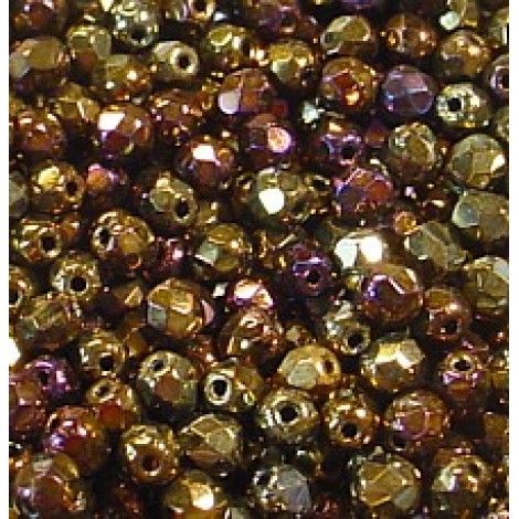 4mm Czech Firepolish Beads - Brown Iris - Pack of 50