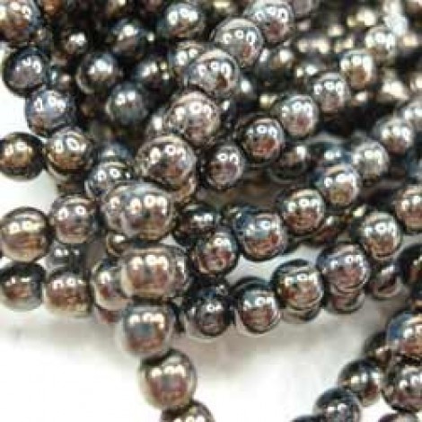 4mm Czech Round Glass Beads - Jet Bronze Picasso - Pack of 50 4mm Czech Round Glass Beads - Jet Bronze Picasso - Pack of 50