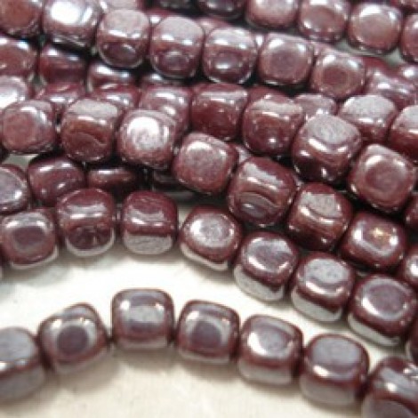 4mm Czech Cube Beads - Luster Opaque Brown - Pack of 50