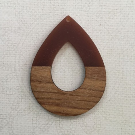 56x43x3mm Matte Brown Resin & Wood Teardrop Shape Drops with 2mm hole size 