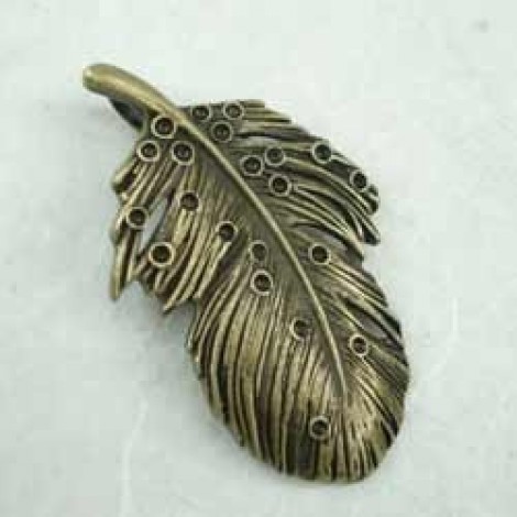 28x45mm Antique Bronze Feather Vintage Pendant