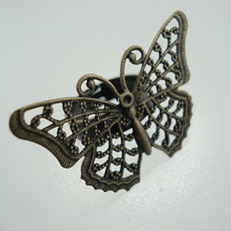 27x41mm Antique Bronze Filigree Butterfly Adjustable Rings - Pack of 2 27x41mm Antique Bronze Filigree Butterfly Adjustable Rings - Pack of 2