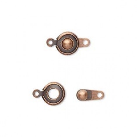 7mm Silver Plated Ball & Socket 1-Strand Snap Clasps - Antique Copper
