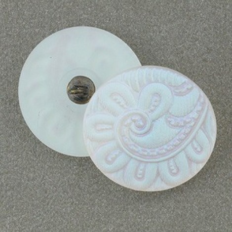 22mm Czech Glass Buttons - Matte White Spiral