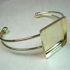 Gold Plated Bracelet Cuff w/25mm Square Bezel Setting