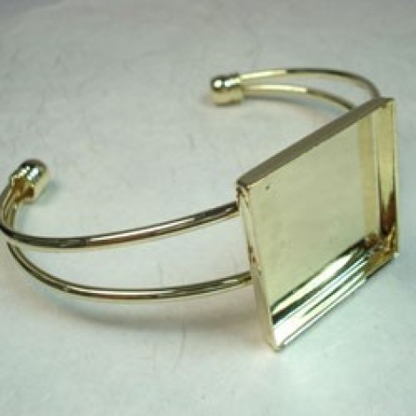 Gold Plated Bracelet Cuff w/25mm Square Bezel Setting - Each