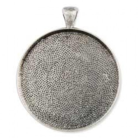 38mm ID Antique Silver Round Cab Pendant Settings - Pack of 2