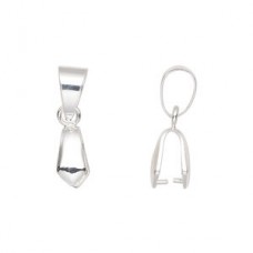 22x5mm Silver Plated Brass Pinch Bails with Cord Loop Bail + 8mm Grip Length - Pack of 2