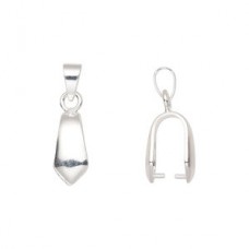 22x6mm Silver Plated Brass Pinch Bails with Cord Loop Bail + 10mm Grip Length - Pack of 2