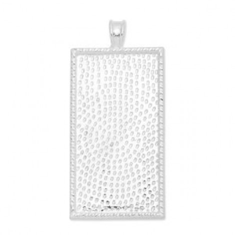 25x50mm ID Rectangle Pendant Tray - Bright Silver Plated - Pack of 2