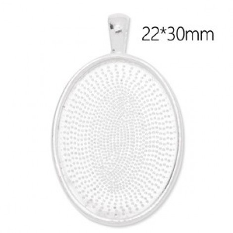 22x30mm Bright Silver Plated Alloy Oval Pendant Bezel - Pack of 2