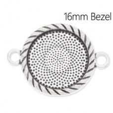 16mm ID Ant Silver Plated Round Bezel 2-Hole Link