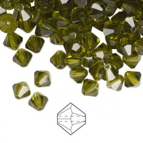 5mm Swarovski Crystal Bicones - Olivine - Pack of 10 5mm Swarovski Crystal Bicones - Olivine - Pack of 10