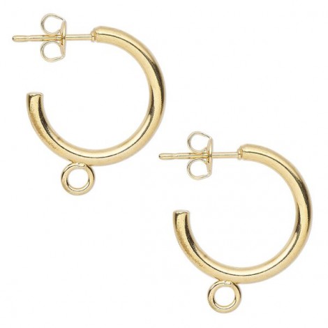 17mm (.75in) Gold Plated Stainless Steel Earring Hoops with Loop & Earnuts - Per Pair