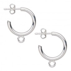 17mm (.75in) Silver Plated Stainless Steel Earring Hoops with Loop & Earnuts - Per Pair