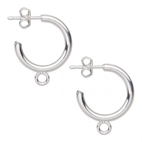 17mm (.75in) Silver Plated Stainless Steel Earring Hoops with Loop & Earnuts - Per Pair