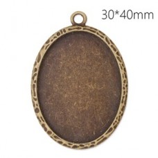 30x40mm Antique Bronze Plated Oval Bezel Pendants - Pack of 2