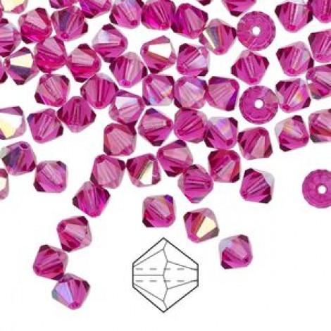 4mm Swarovski Faceted Bicones - Fuchsia AB - Pack of 10