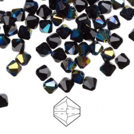 5mm Swarovski Crystal Bicones - Jet AB - Pack of 10