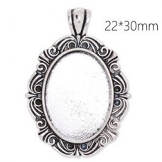 22x30mm ID Ant Silver Oval Pendant Tray